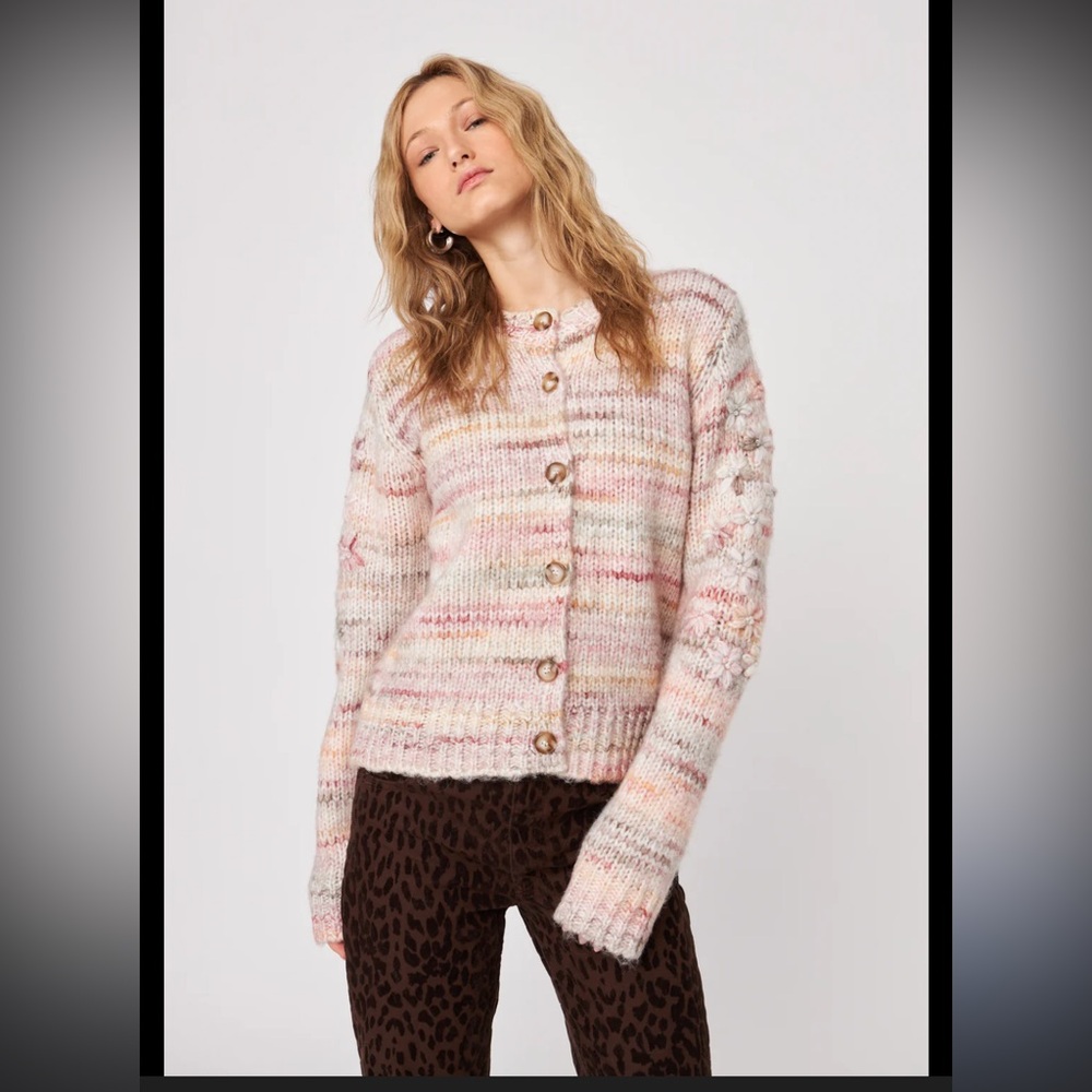 John + Jenn Pastel Pink Multicolor Button-Front Knit Cardigan